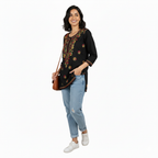 Black Multicolor Cotton Chikankari Kurti for Women | Lucknowi Hand Embroidered Short Kurti | The Kashi House