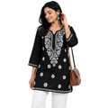Black Cotton Chikankari Kurti for Women | Lucknowi Hand Embroidered Short Kurti | The Kashi House