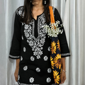 Black Cotton Chikankari Kurti for Women | Lucknowi Hand Embroidered Short Kurti | The Kashi House
