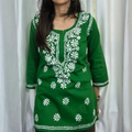 Green Cotton Chikankari Kurti for Women | Lucknowi Hand Embroidered Short Kurti | The Kashi House