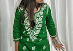 Green Cotton Chikankari Kurti for Women | Lucknowi Hand Embroidered Short Kurti | The Kashi House